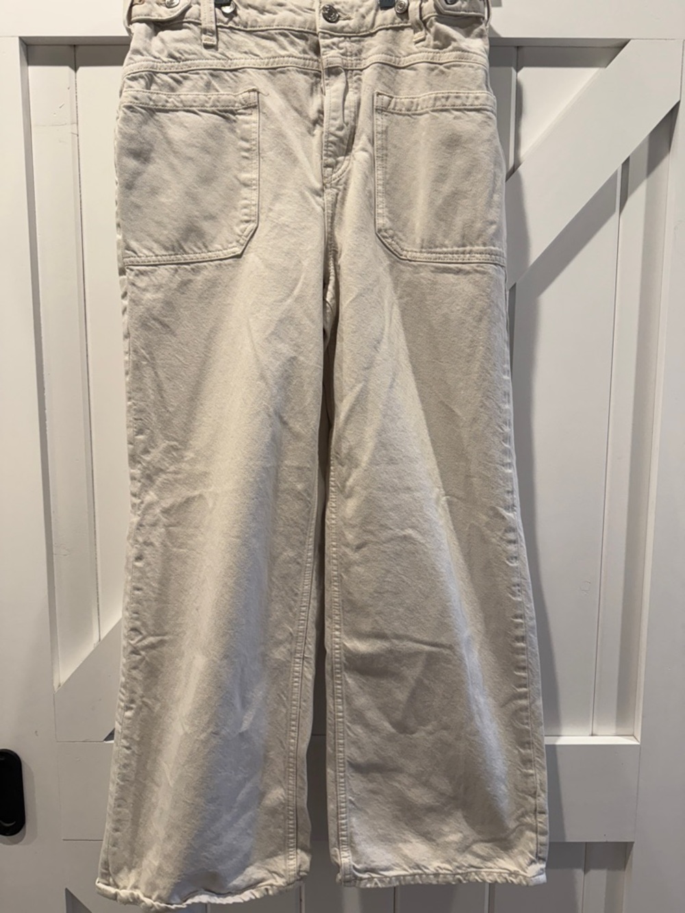 We The Free Cream Wide Leg Jeans with Front Patch Pockets